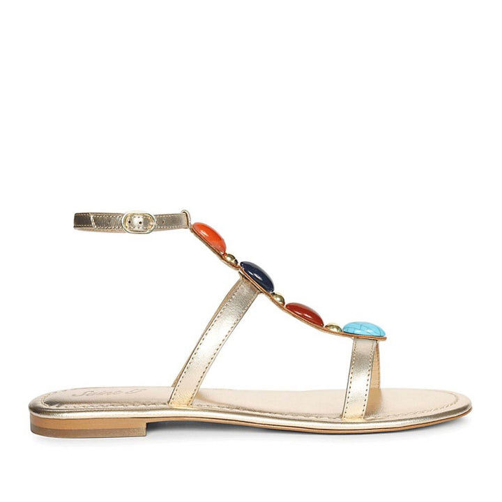 gold metallic leather sandals for women