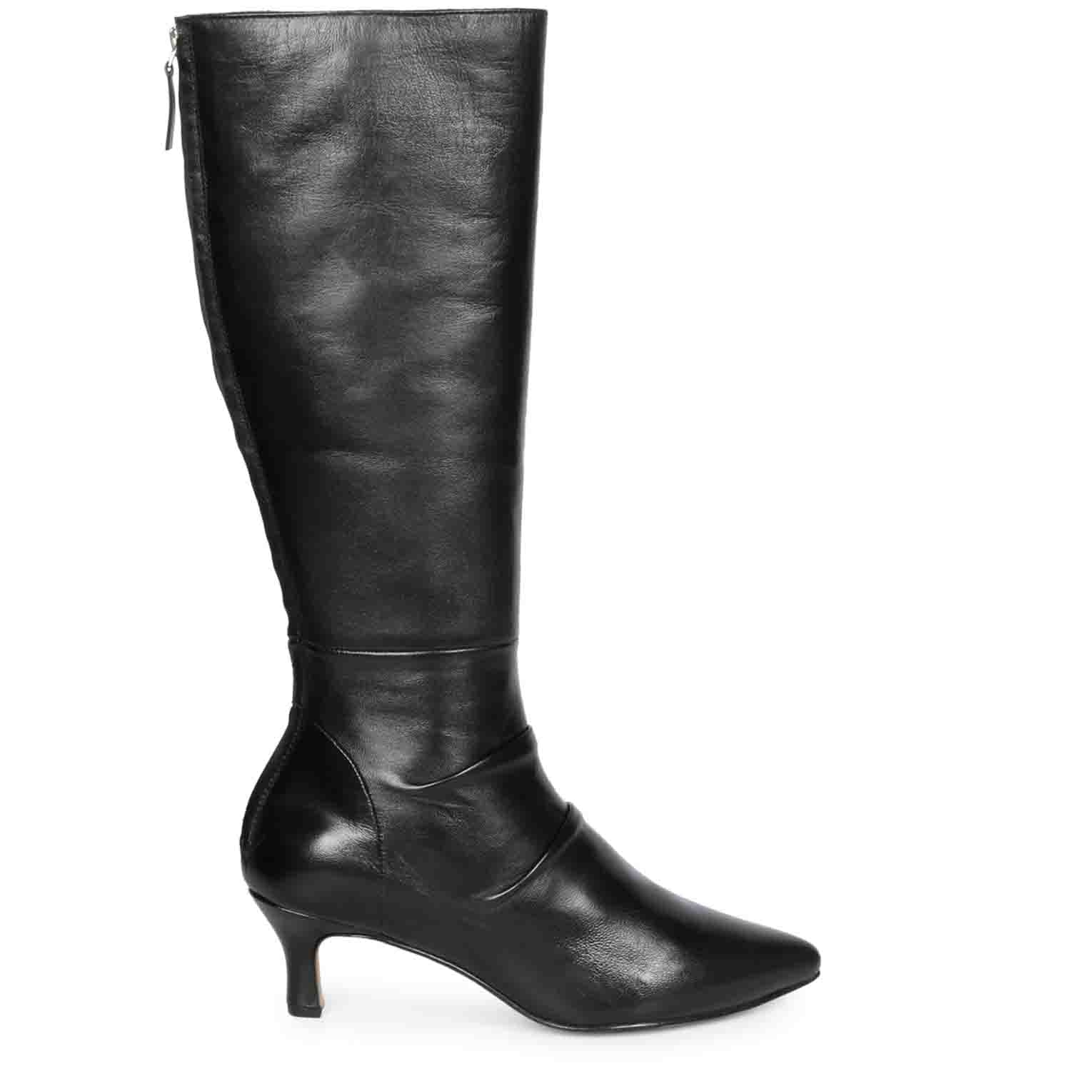 Saint Nadine Black Leather Slouchy Kitten Heel Long Boots 37 / Black Saint Nadine Black Leather Slouchy Kitten Heel Long Boots 37 / Black