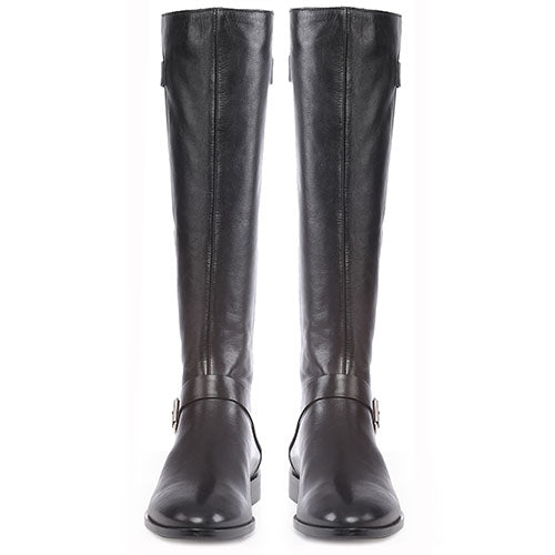 Saint Delores Black Crust Leather Buckle Decor Knee High Boots