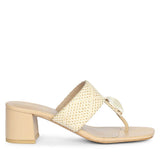 Saint Stevie Stone Jeweled Beige Raffia Block Heels
