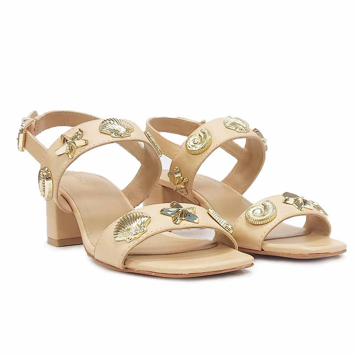 Saint Assisi Seashell & Star Studs Leather Block Heels