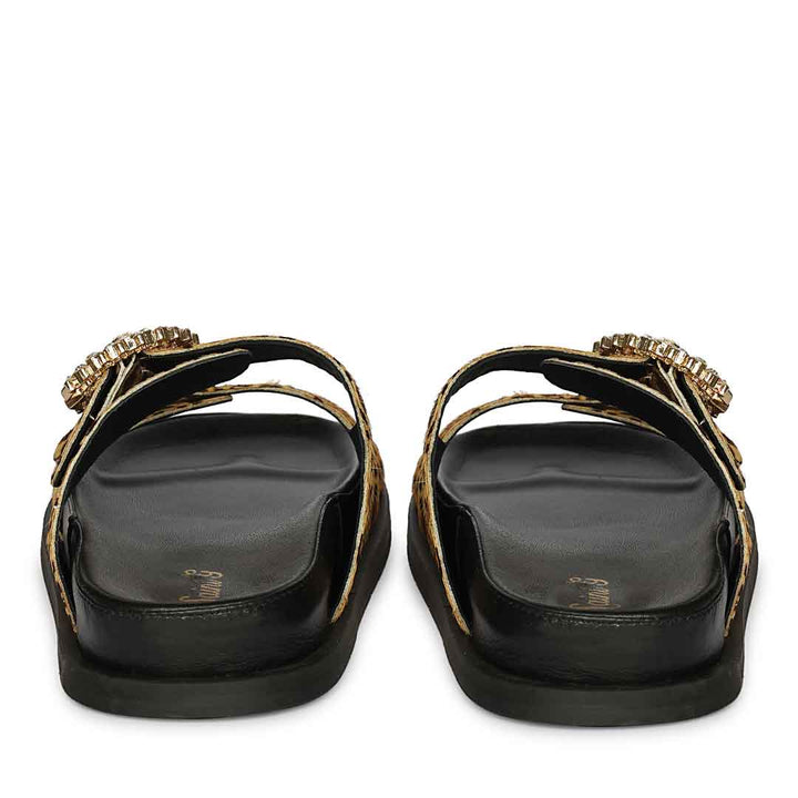 Saint Marta Crystal Buckle Leo Print Hair-On Leather Sandals