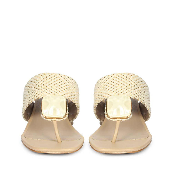 Saint Stevie Stone Jeweled Beige Raffia Block Heels