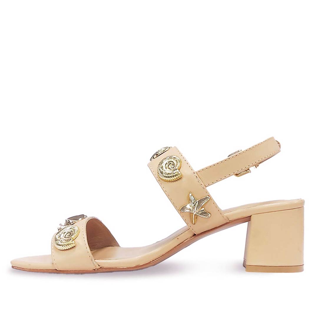 Saint Assisi Seashell & Star Studs Leather Block Heels