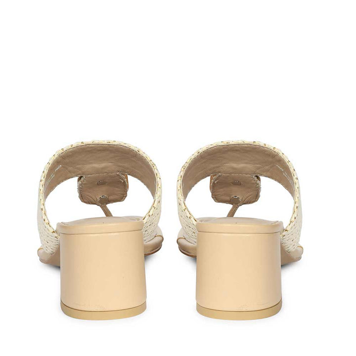 Saint Stevie Stone Jeweled Beige Raffia Block Heels