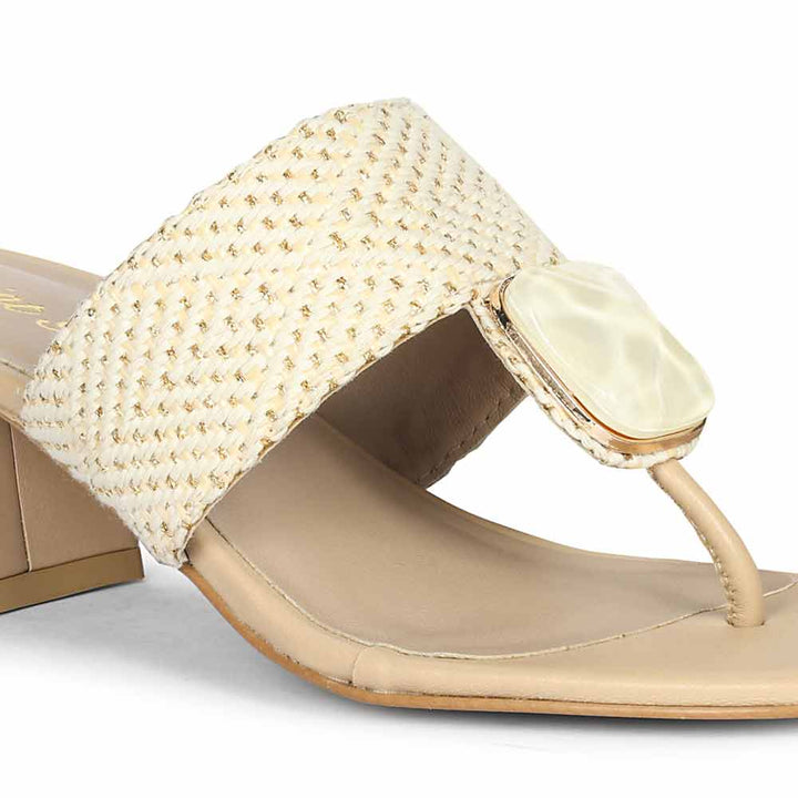 Saint Stevie Stone Jeweled Beige Raffia Block Heels