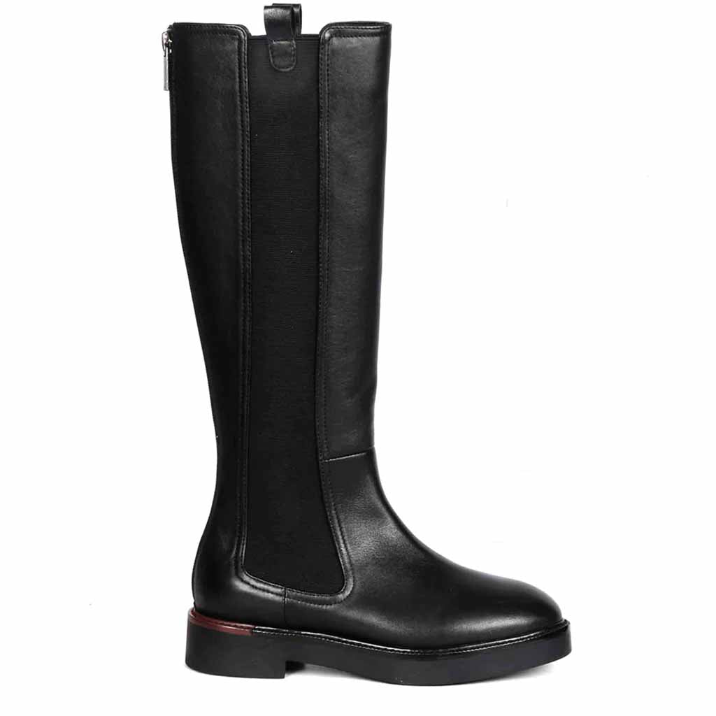 Saint Pietro Black Leather Elasticated Back Zipper Long Boots SaintG USA