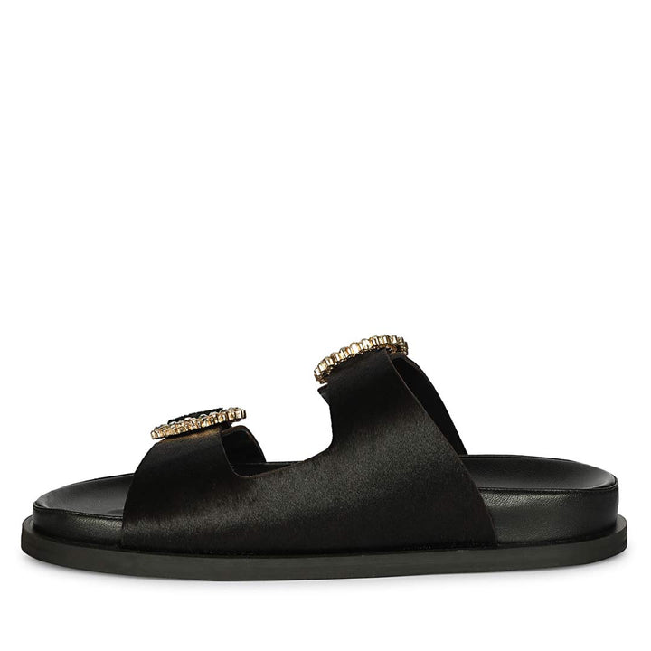 Saint Marta Jewel Pin Buckle Black Hair On Leather Sandals