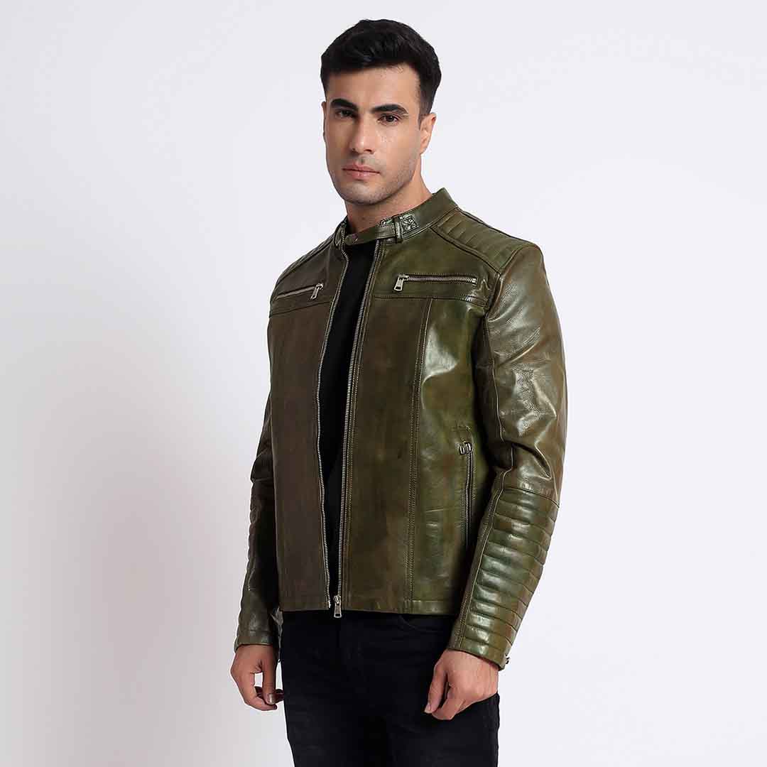 Saint Agostino Olive Leather Men's Cafe Racer Jackets – SaintG USA