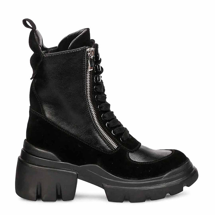 Kendall Black Leather Lace Up High Ankle Boots