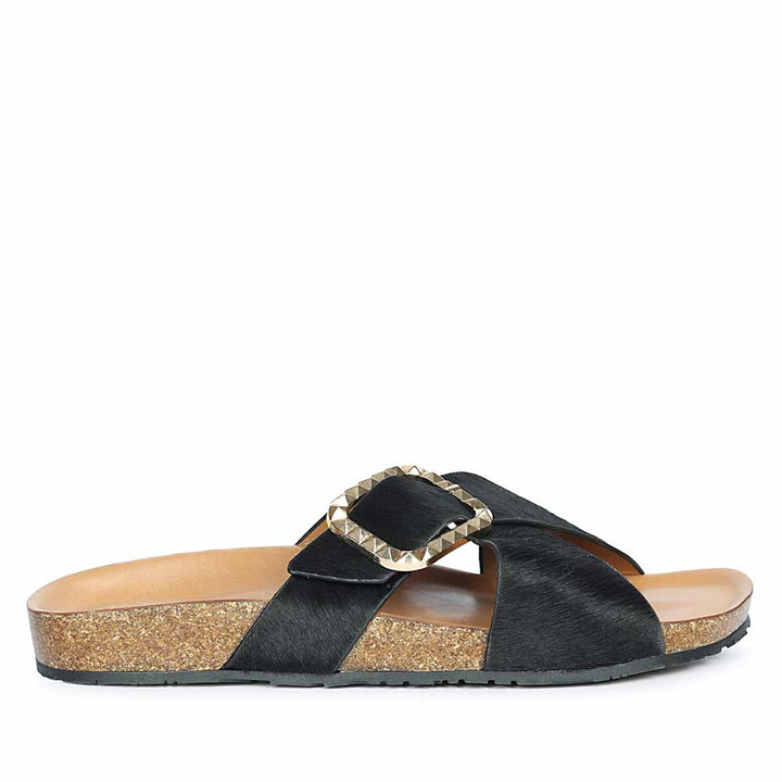 Saint Juno Black Pony Leather Sandals
