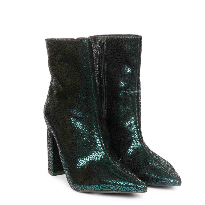 Green metallic leather boots for women in USA