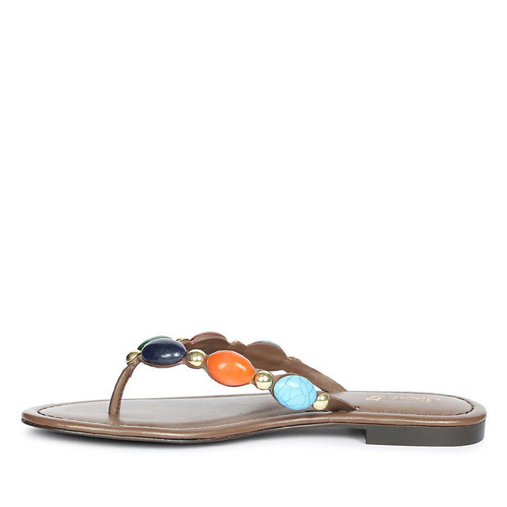 Saint Milira Multi Stone Brown Leather Flats