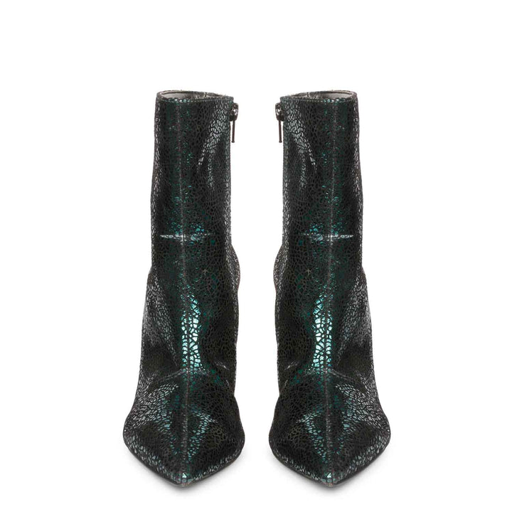 High ankle women's leather boots green metallic