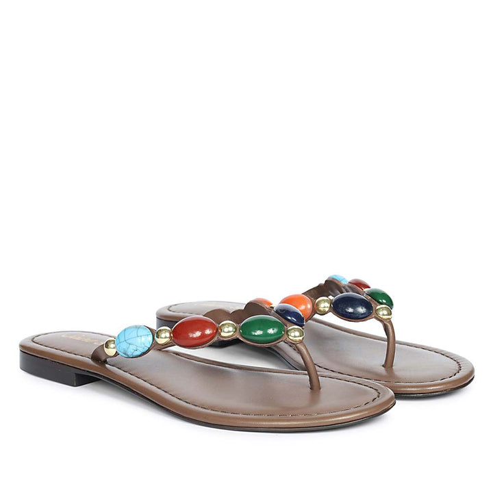 Saint Milira Multi Stone Brown Leather Flats