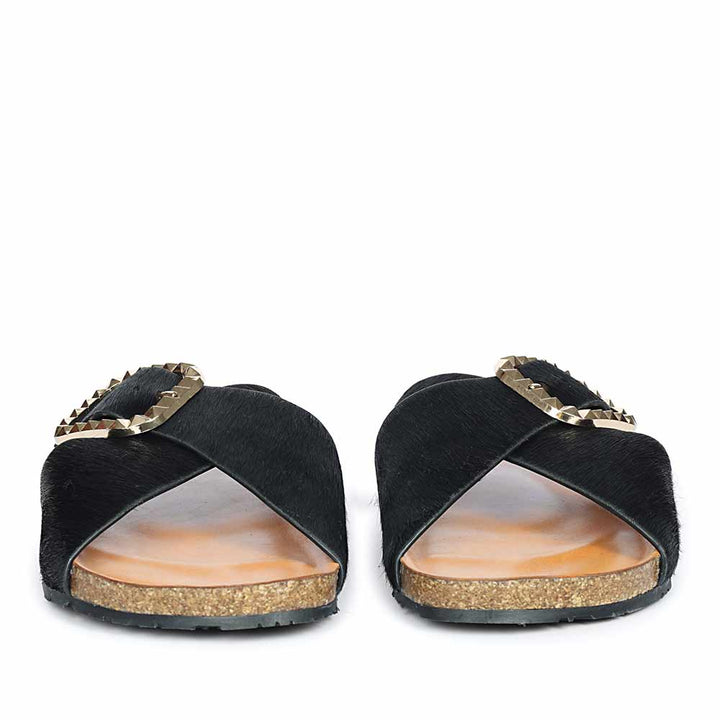 Saint Juno Black Pony Leather Sandals