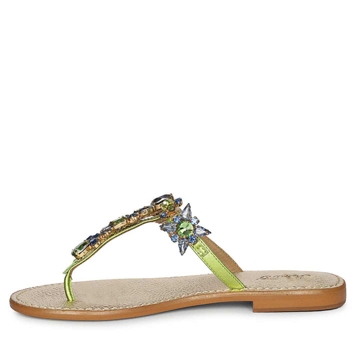 Saint Fleur Multi Stone Metallic Green Leather Flats