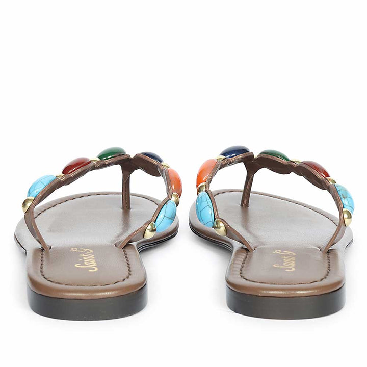 Saint Milira Multi Stone Brown Leather Flats