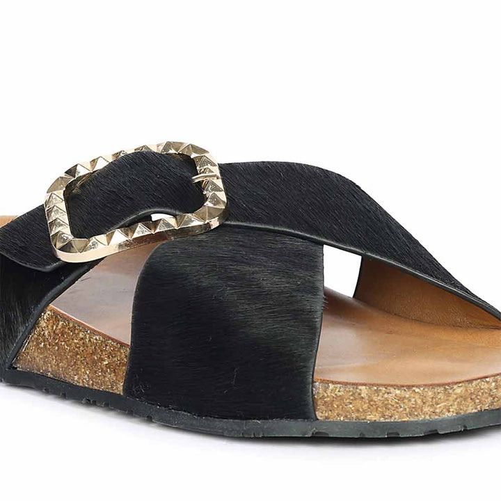 Saint Juno Black Pony Leather Sandals