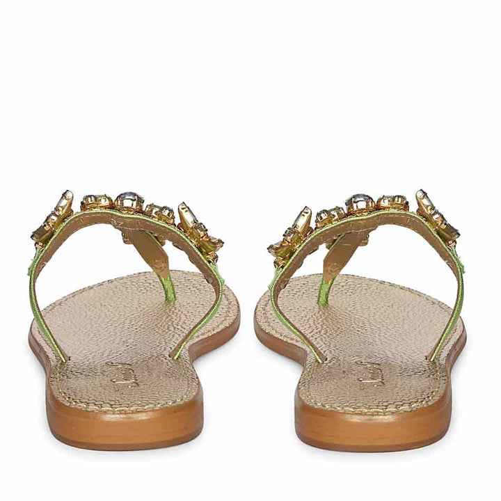 Saint Fleur Multi Stone Metallic Green Leather Flats