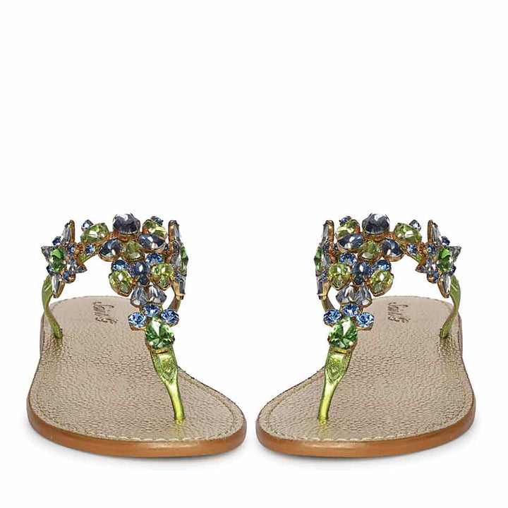 Saint Fleur Multi Stone Metallic Green Leather Flats