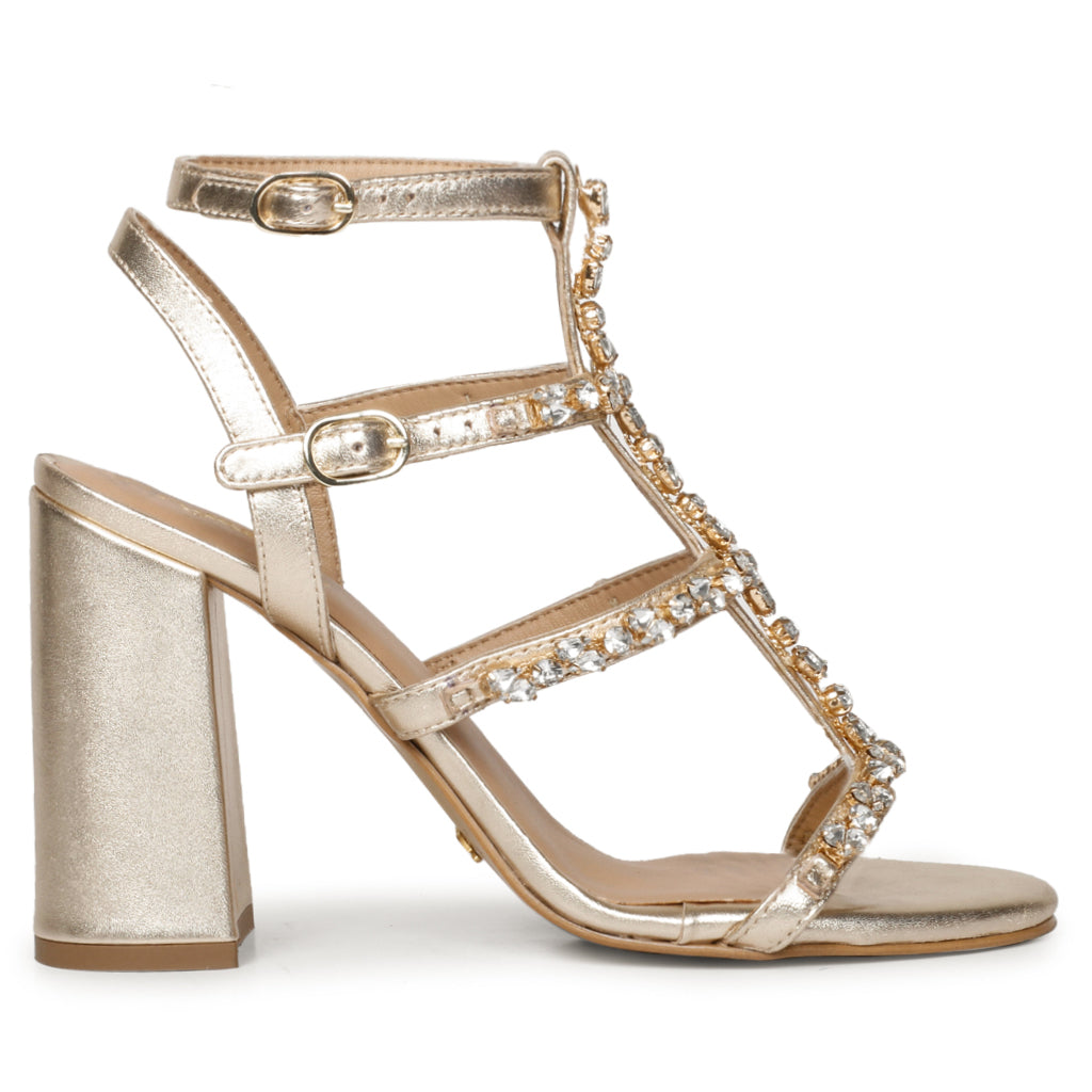 Saint Gretel Stone Embellished Gold Metallic Leather Cage