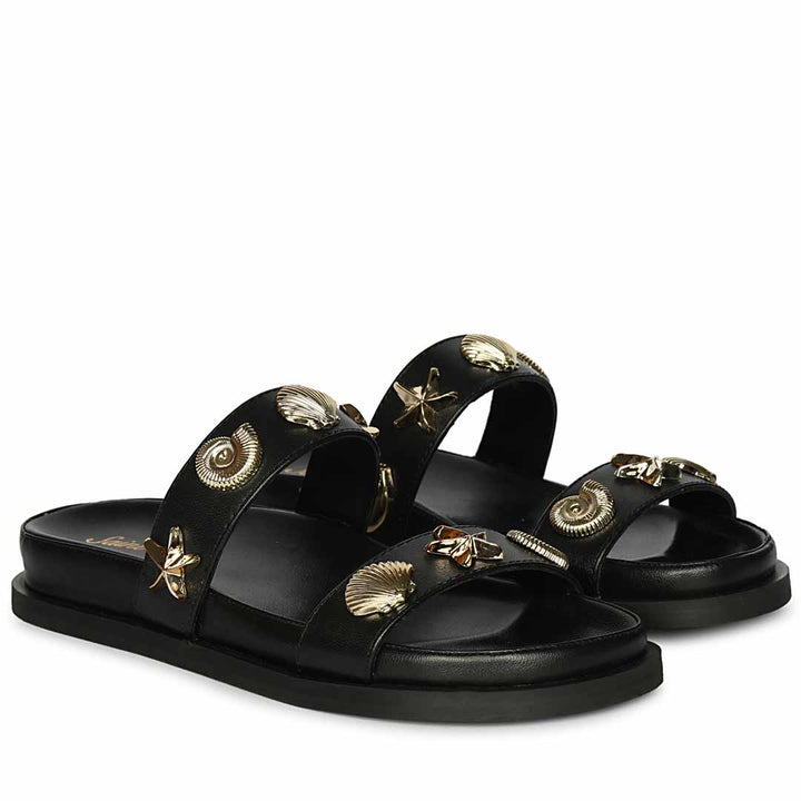Saint Hallie Seashell & Star Studs Leather Sandals