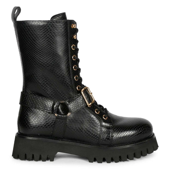 Stella black leather ankle boots for women