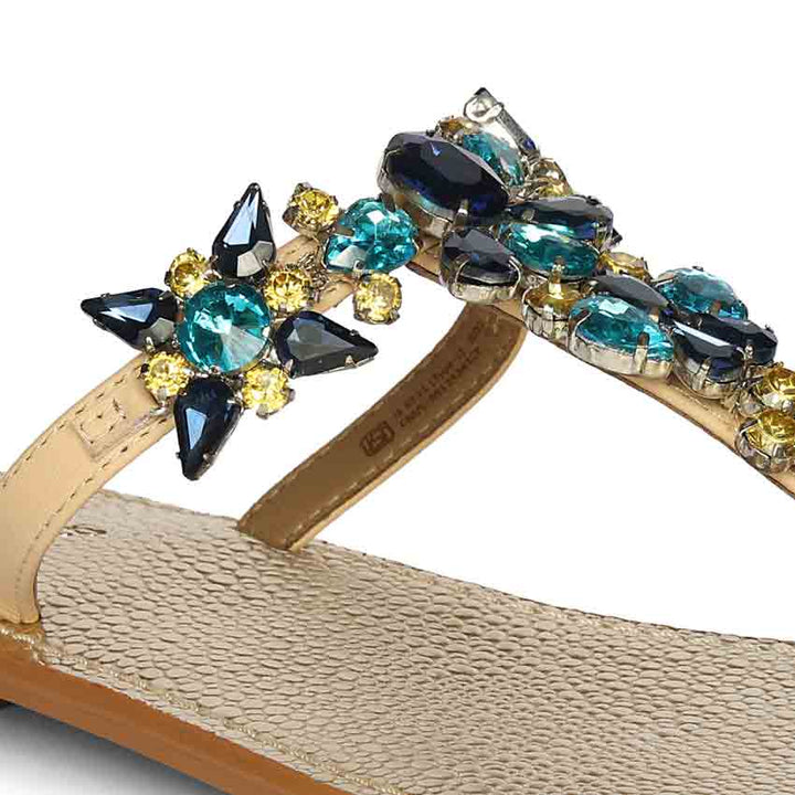 Saint Fleur Multi Stone Embellished Beige Leather Flats