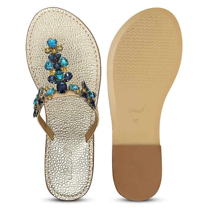 Saint Fleur Multi Stone Embellished Beige Leather Flats