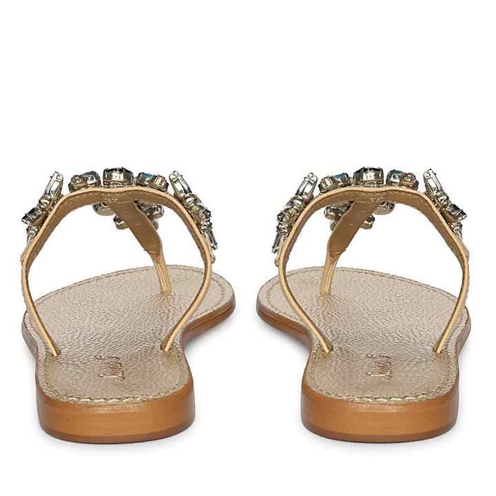 Saint Fleur Multi Stone Embellished Beige Leather Flats