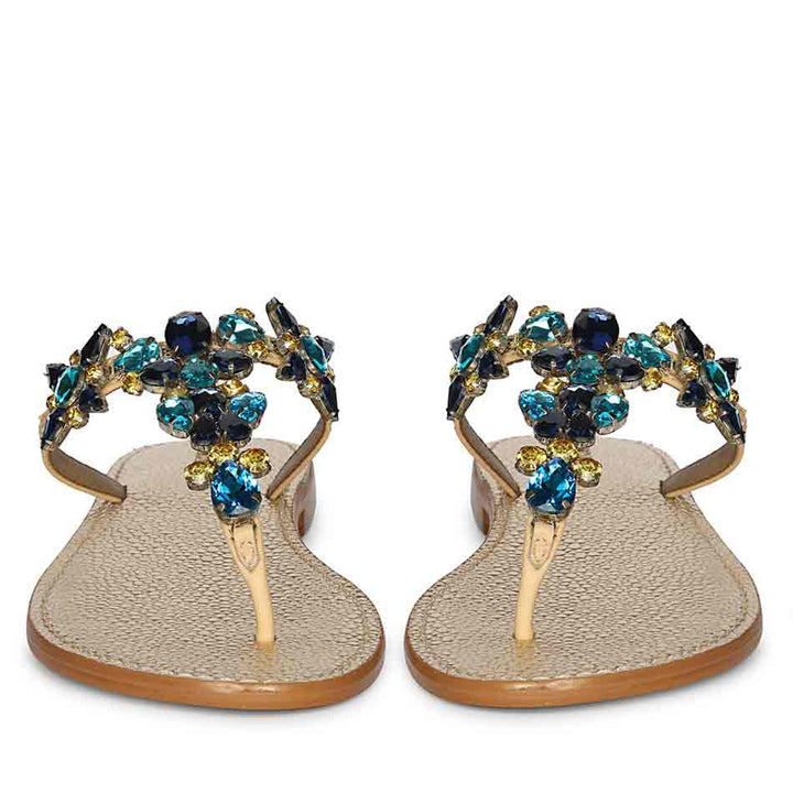 Saint Fleur Multi Stone Embellished Beige Leather Flats