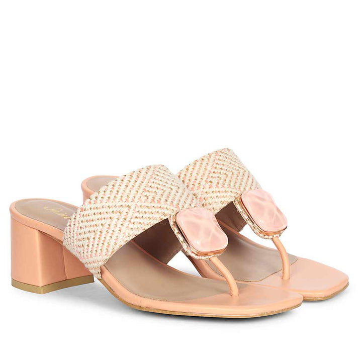 Saint Stevie Stone Jeweled Pink Raffia Block Heels