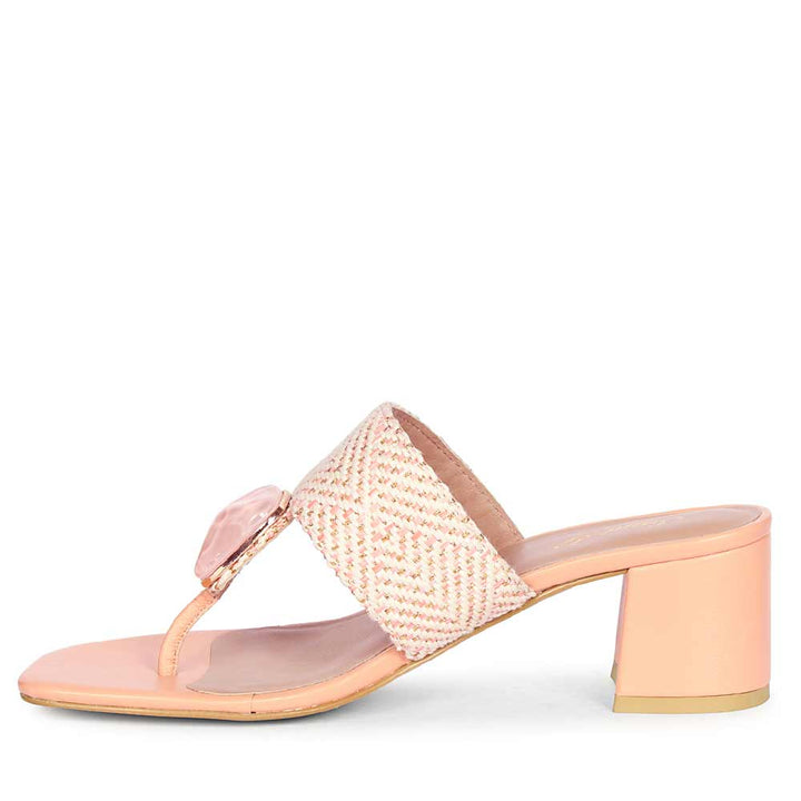 Saint Stevie Stone Jeweled Pink Raffia Block Heels