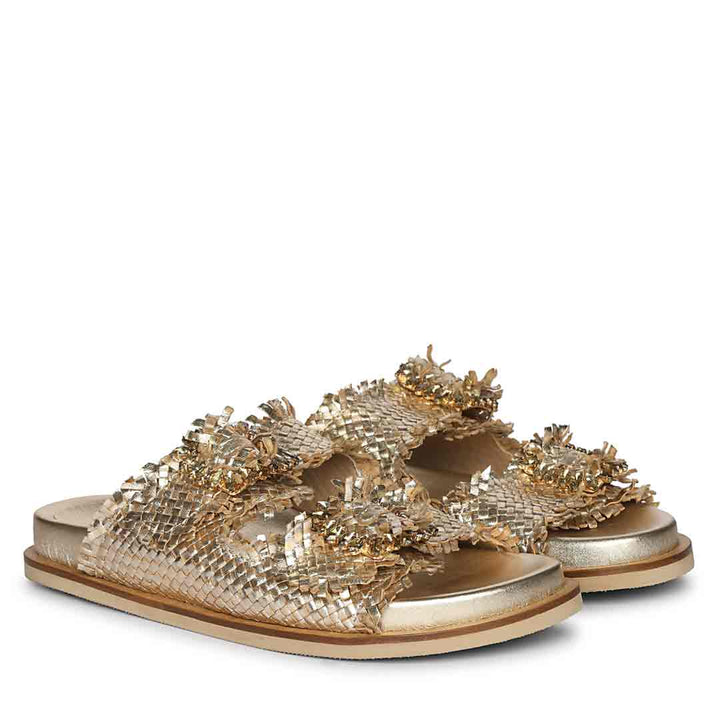 Saint Nuala Diamante Platin Woven Leather Sandals