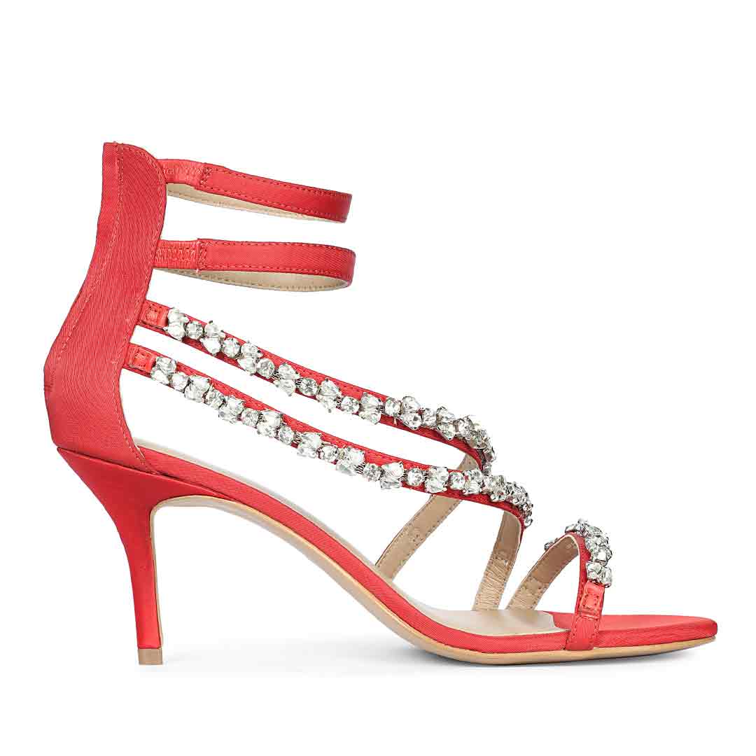 Saint Vittoria Stone Embellished Red Strappy Stilettos 40 / Red