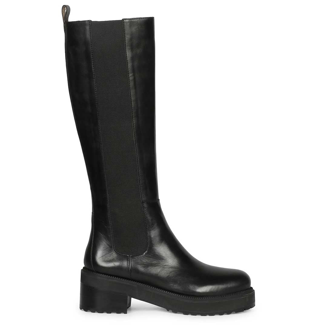 Saint Adriana Black Leather Knee High Long Boots – SaintG USA