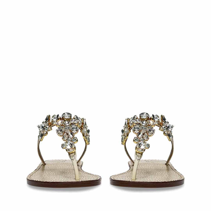 Saint Fleur Stone Embellished Off White Leather Flats