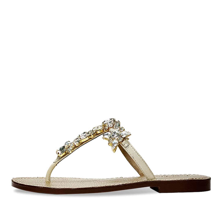 Saint Fleur Stone Embellished Off White Leather Flats
