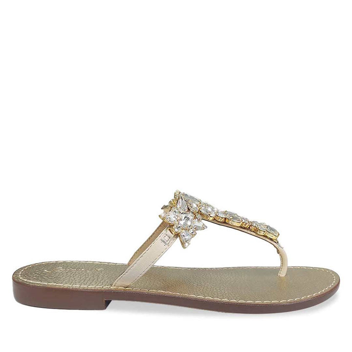 Saint Fleur Stone Embellished Off White Leather Flats