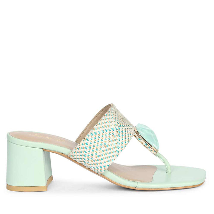 Saint Stevie Stone Jeweled Turquoise Raffia Block Heels