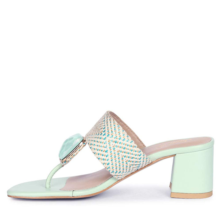 Saint Stevie Stone Jeweled Turquoise Raffia Block Heels
