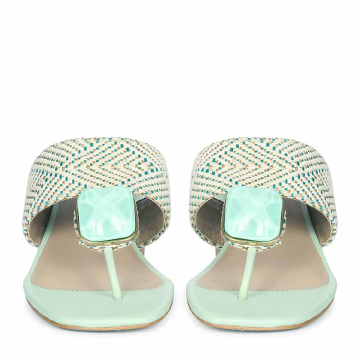 Saint Stevie Stone Jeweled Turquoise Raffia Block Heels