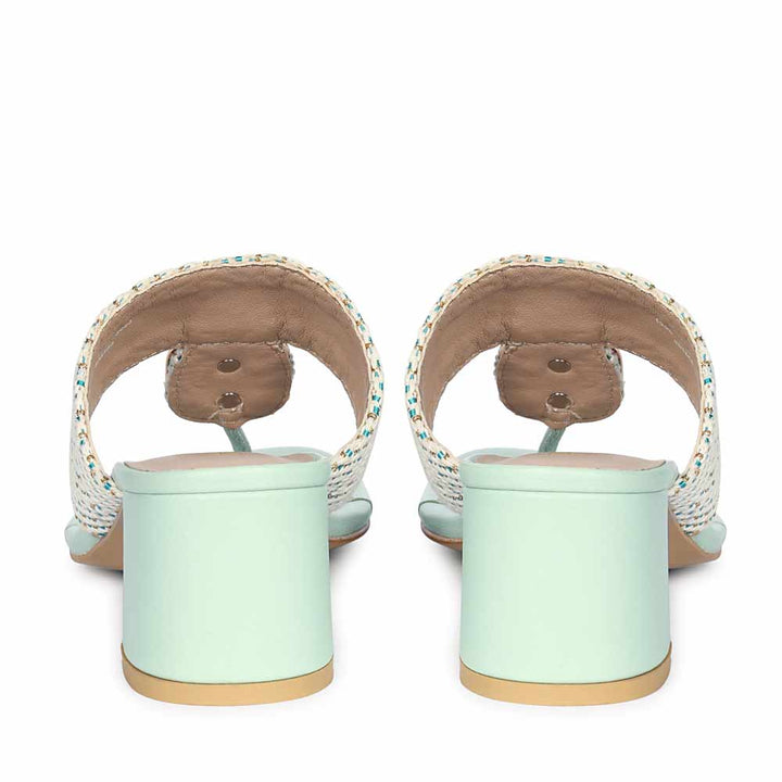 Saint Stevie Stone Jeweled Turquoise Raffia Block Heels