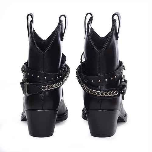 Black leather studded ankle boots for women USA