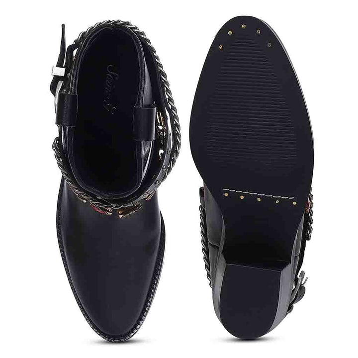 Black leather rhinestone boots stylish women’s USA