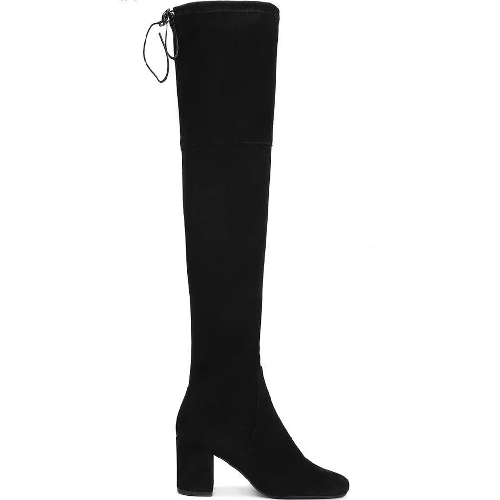 Saint Luisa Black Stretch Suede Above The Knee Boots – SaintG USA