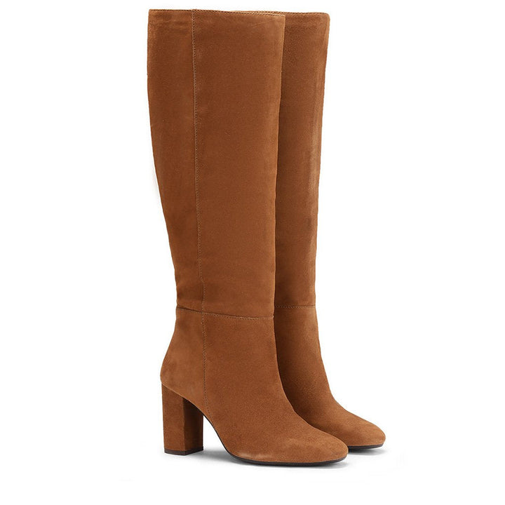 Saint Priscilla Tan Suede Leather Knee High Slouch Boots - SaintG US