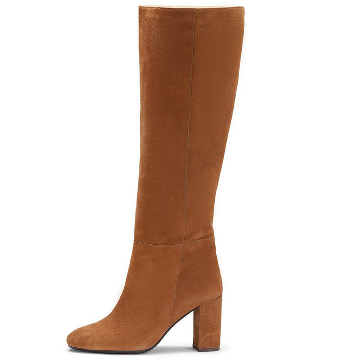 Saint Priscilla Tan Suede Leather Knee High Slouch Boots - SaintG US
