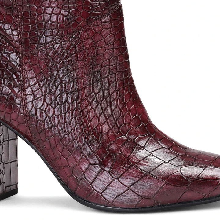 Saint Emily Burgundy Croco Vegan Leather Knee High Boots - SaintG US